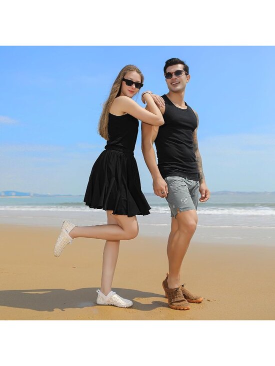 ?Men\'s Brown/Grey Knit Pull on Comfortable Elastic Adjustable Non Slip Shoes main image 4